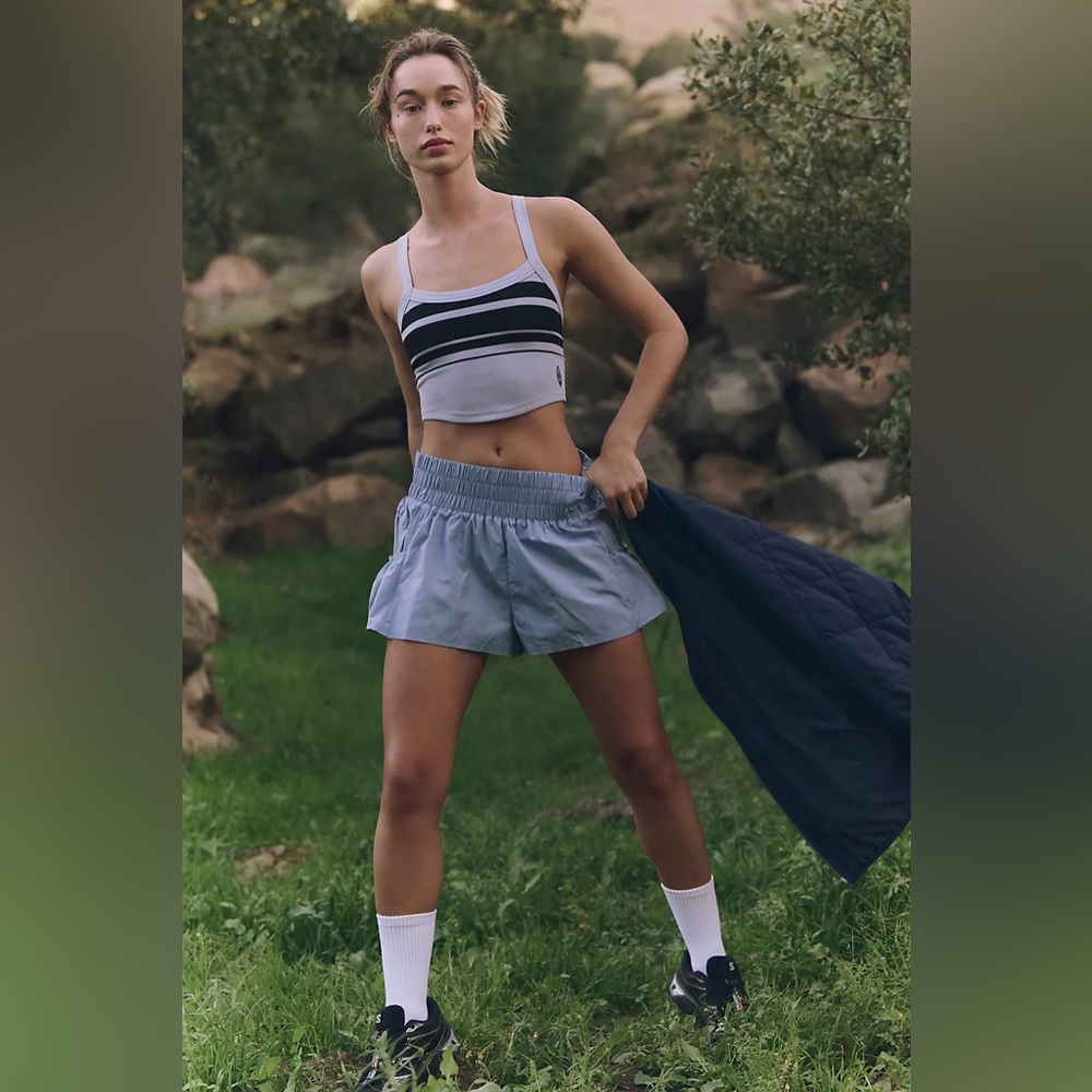 Free People Movement High Waisted Light Blue Grey Shorts - Picture 3 of 8